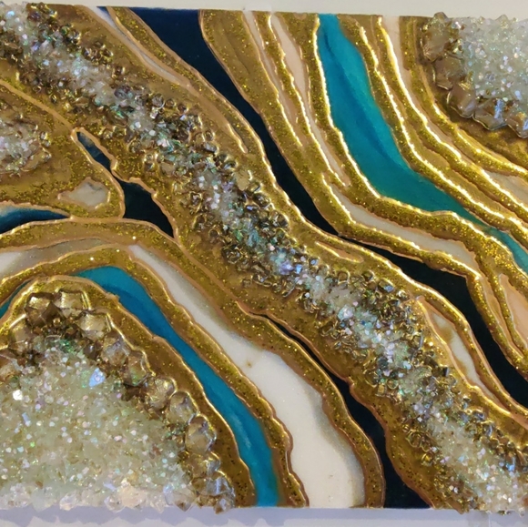 Blue and Gold- Geode art piece (Resin) - Picture 1 of 5